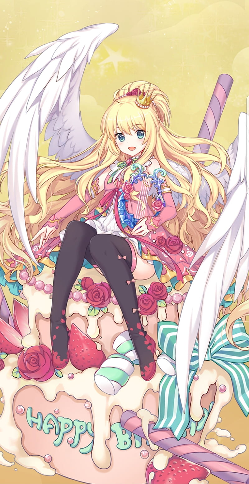 Anime girl, angel, blonde, game, girls x battle 2, lolii, HD phone wallpaper
