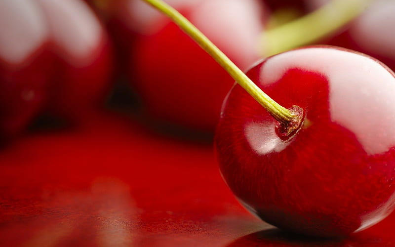 Tasty Red Cherry, red, abstract, bunches, sweet, fruit, round, plump, juicy, cherry, stem, HD wallpaper