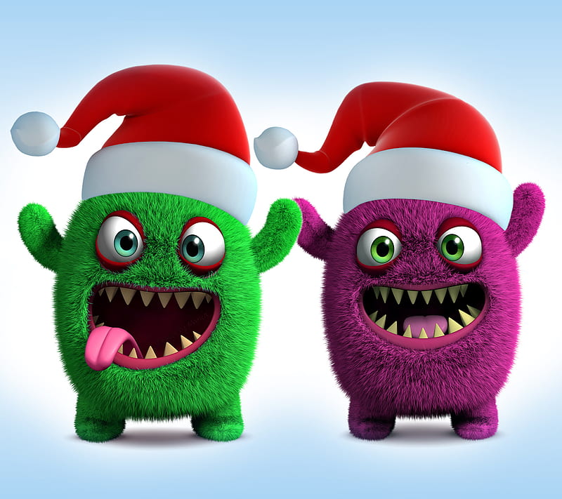 Christmas Monsters, cute, funny, merry, santa, smile, HD wallpaper