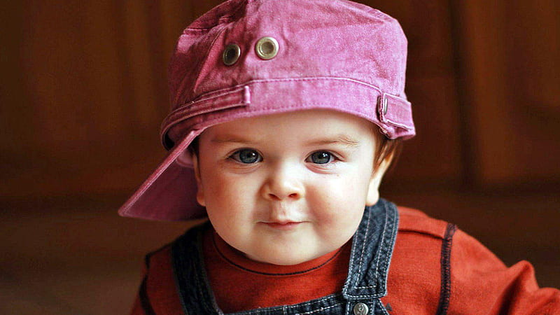 Delightful Baby With Red And Blue Dress And Pink Hat Cute, HD wallpaper