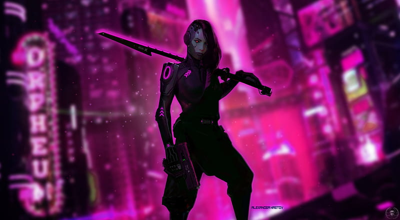 Cyberpunk Girl Digital Art, cyberpunk, artist, artwork, digital-art, neon, HD wallpaper