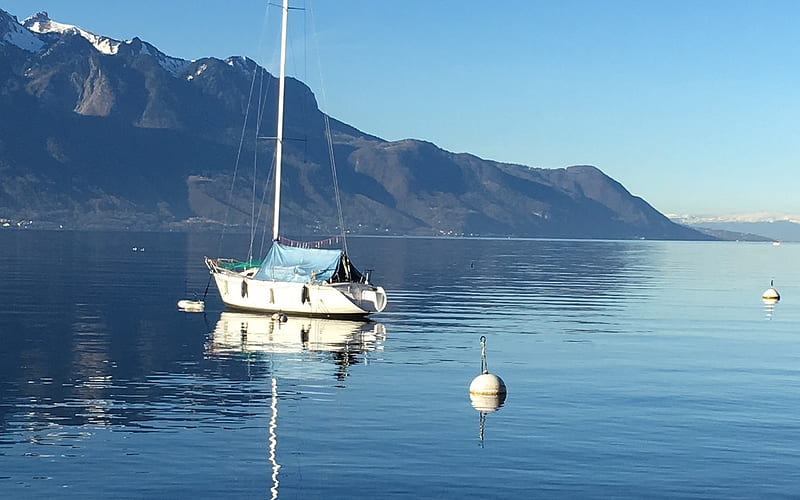 Yacht on Lake Geneva, sailboat, yacht, Geneva, lake, Switzerland, HD wallpaper