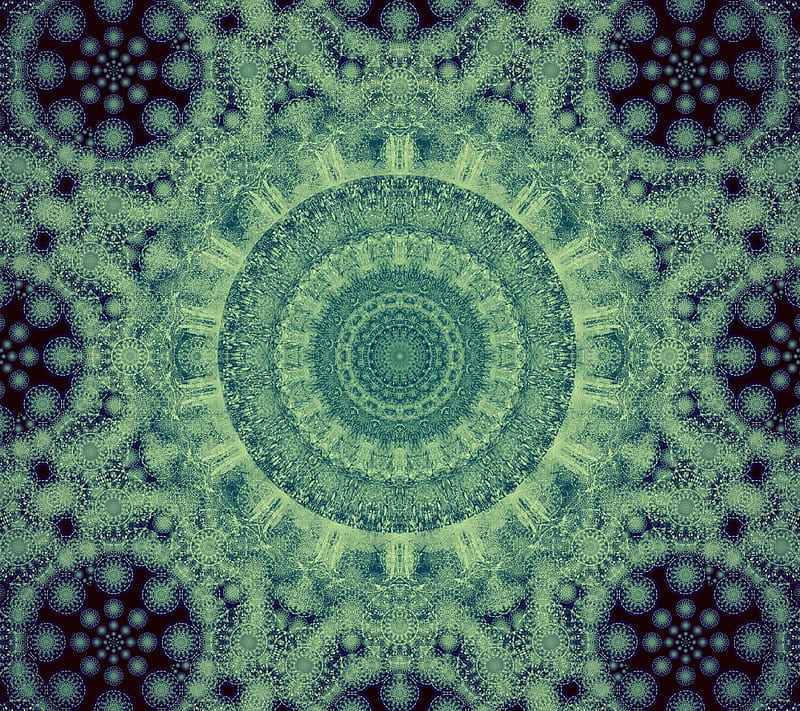 Fractal, blue, green, mandala, ornament, spiral, HD wallpaper