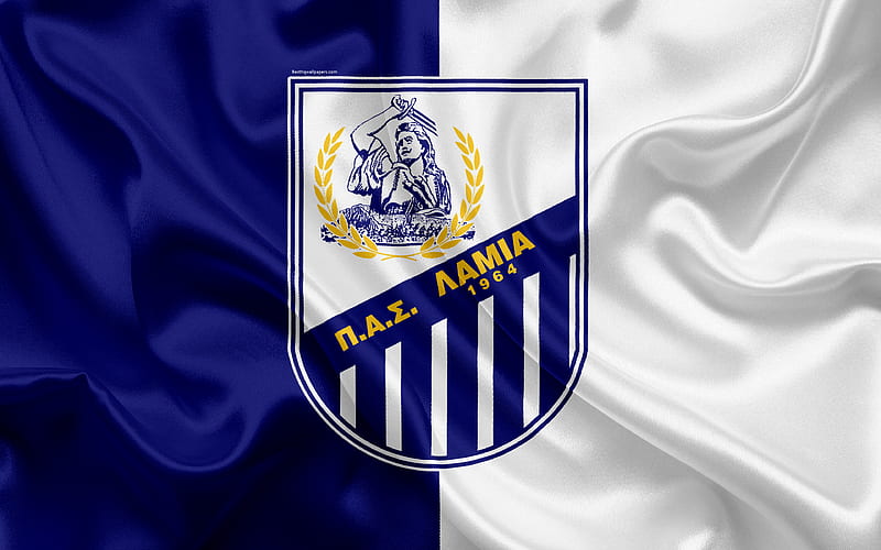 Lamia FC Greek football club, emblem, Lamia logo, Super League, championship, football, Lamia, Greece, silk texture, flag, HD wallpaper