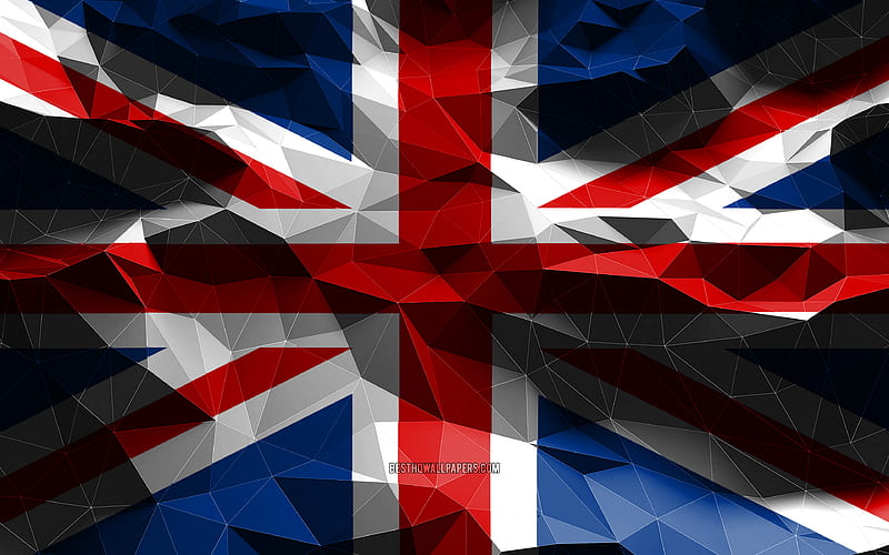 United Kingdom flag, low poly art, Union Jack, European countries, UK flag, national symbols, Flag of United Kingdom, 3D flags, British flag, United Kingdom, Europe, United Kingdom 3D flag, HD wallpaper