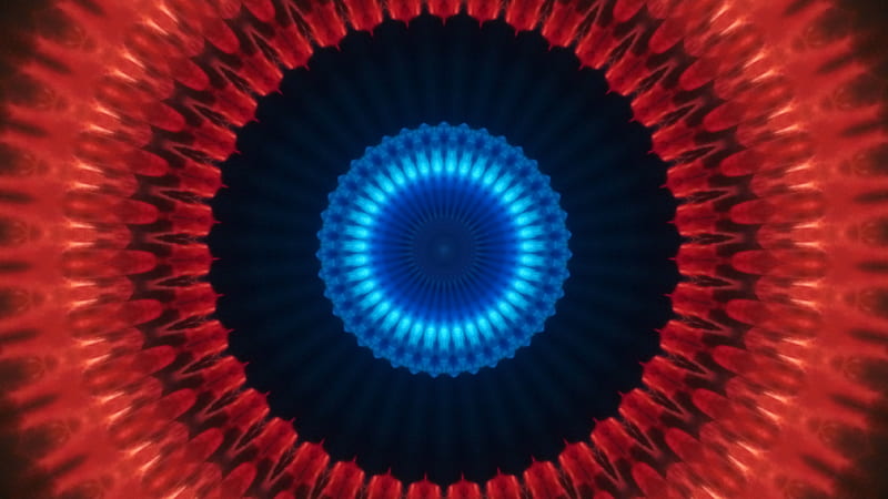 KALEIDO 8 PILL, art, blue, flower, illusion, magic, red, style, tron, utdg, HD wallpaper