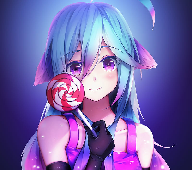 Girl, lollipop, heart, anime, art, purple, HD phone wallpaper | Peakpx