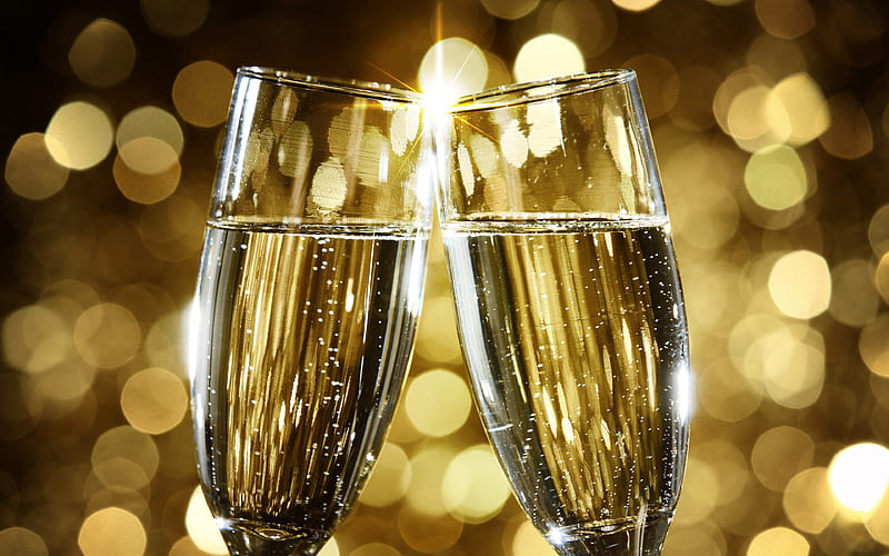 champagne New Year, glasses with champagne, HD wallpaper