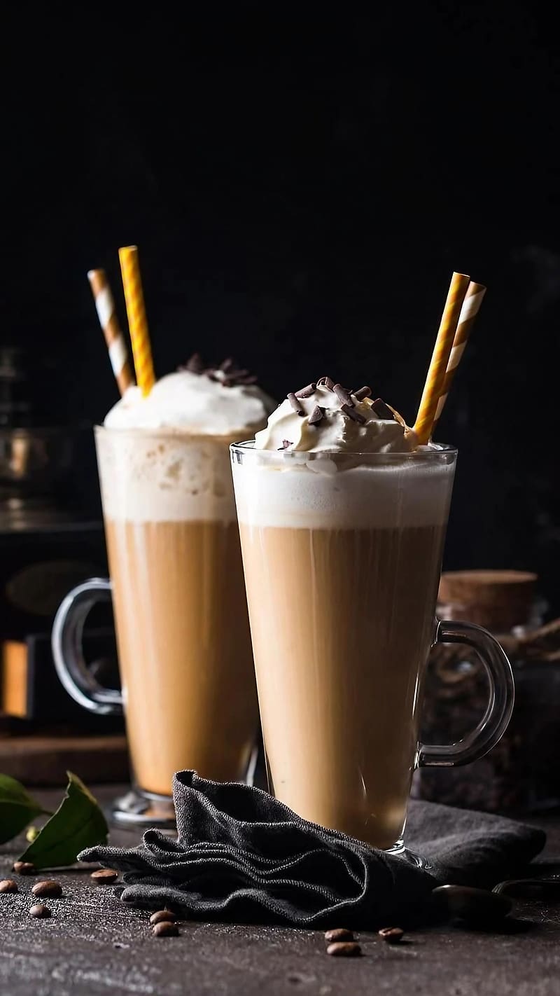 Frozen Coffee With Yellow Straws, frozen coffee, frappe, HD phone wallpaper