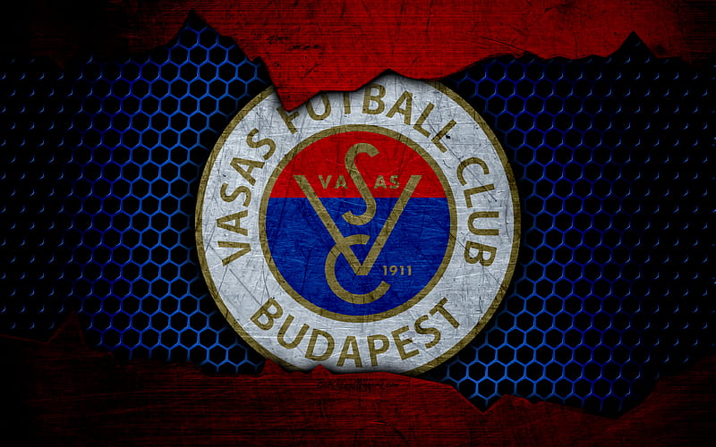 Vasas logo, NB I, Hungarian Liga, soccer, football club, Hungary, grunge, metal texture, Vasas FC, HD wallpaper
