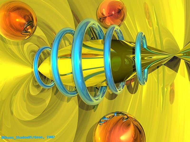 To the Point, glossy, orange, yellow, abstract, rings, point, metal, balls, bright, blue, HD wallpaper