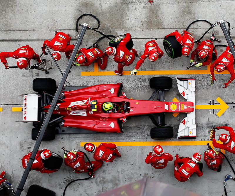 Ferrari - Alonso, crew, formula, go, one, pit, red, stop, HD wallpaper