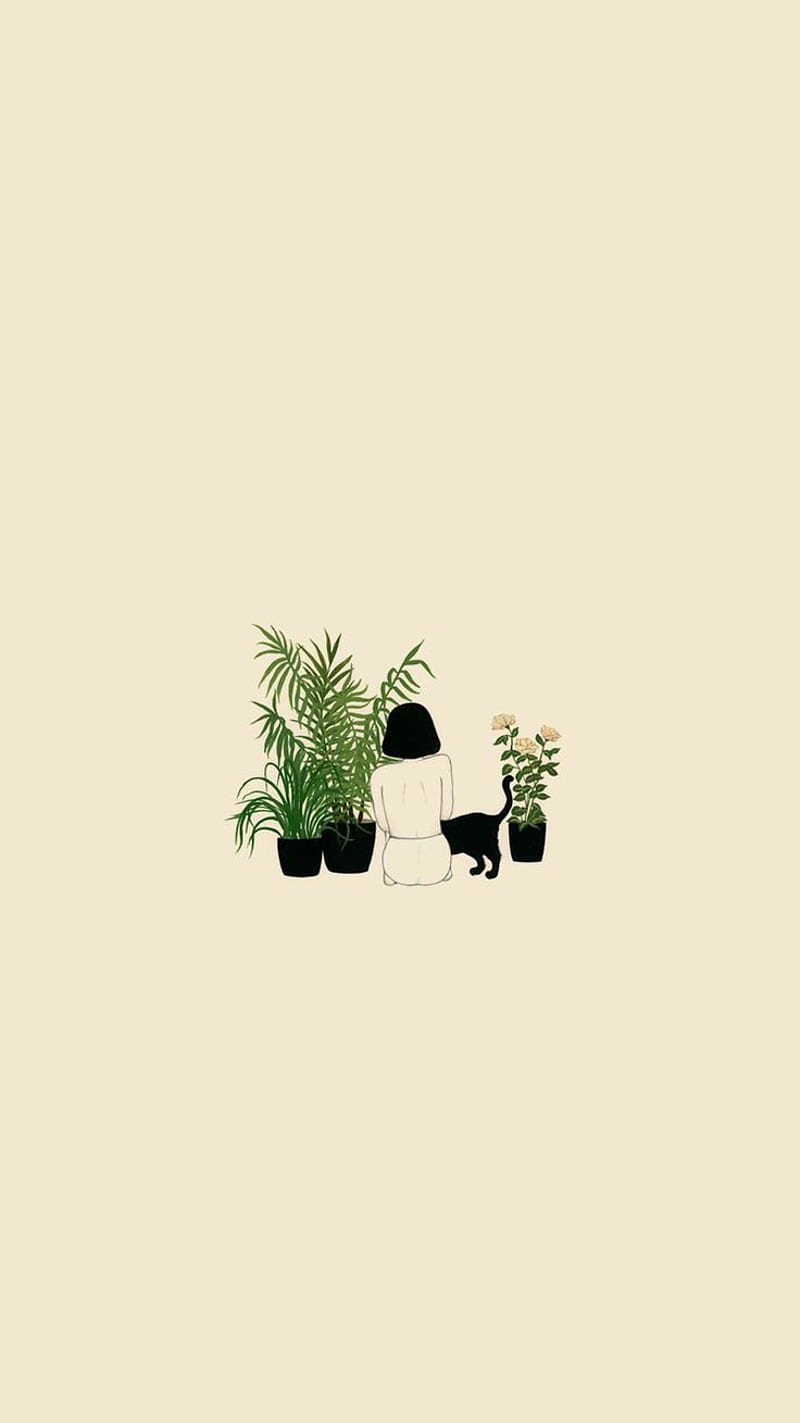 Plants & cats is the best combo. Cute simple, Graphic minimalist, Plant  illustration, HD phone wallpaper | Peakpx