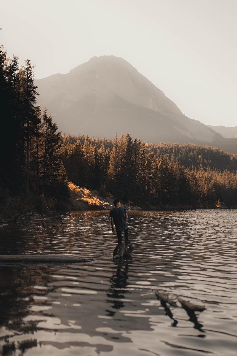 man, alone, river, nature, HD phone wallpaper