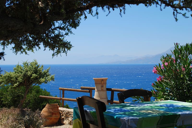 Water, Sea, Ocean, Table, , Place, Crete, Scenic, HD wallpaper