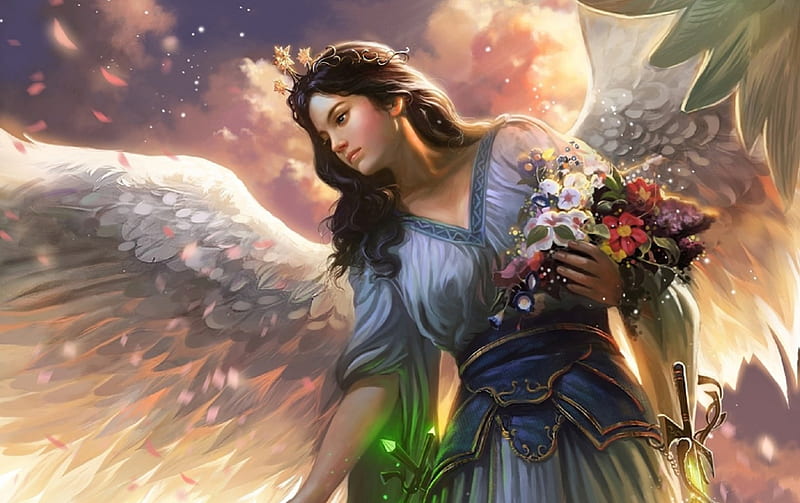Beautiful Angel, art, female lovely, angel, bonito, woman, fantasy, girl, serene digital, HD wallpaper
