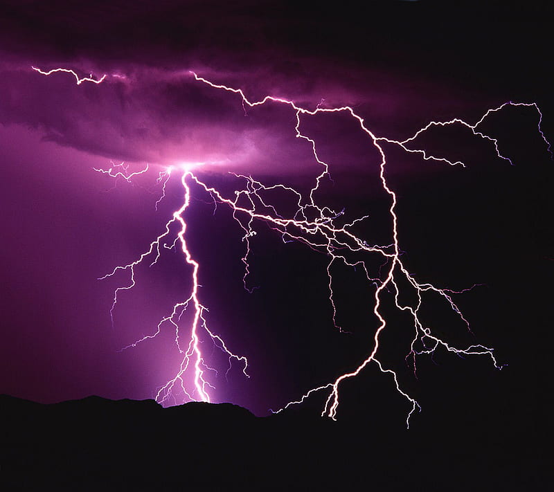 Purple Lightning, element, night, noisy, sky, thunder, HD wallpaper