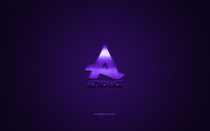 Afrojack logo, dark purple shiny logo, Afrojack metal emblem, Dutch DJ, Nick van de Wall, dark purple carbon fiber texture, Afrojack, brands, creative art, HD wallpaper