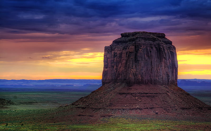 Monument Valley desert, sunset, Navajo Nation, Colorado Plateau, Utah, USA, America, HD wallpaper