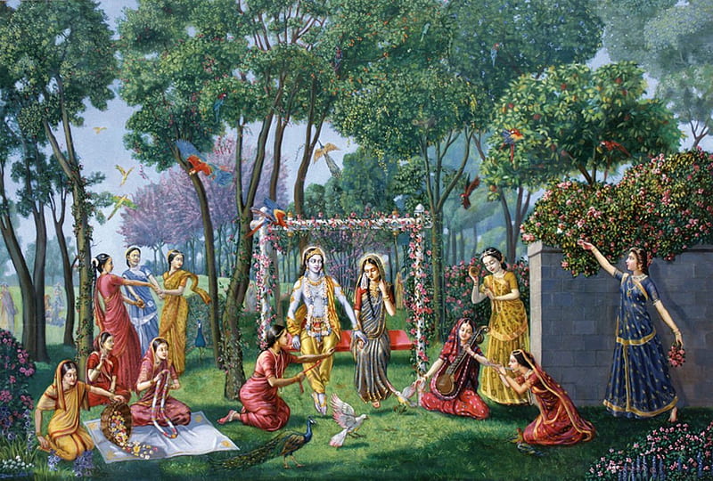 Krishna Radha, Krishna, Radha, lord, god, HD wallpaper