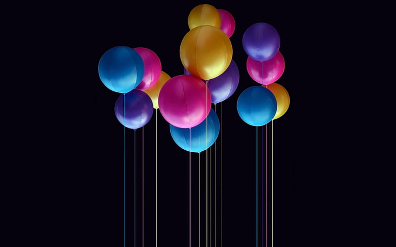 Balloons, purple, black, yellow, rainbow, birtay, pink, blue, HD wallpaper  | Peakpx