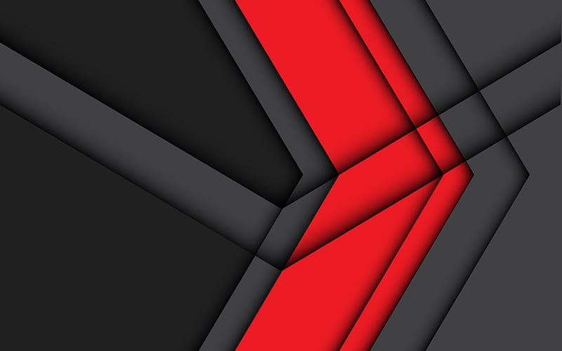 material design, red arrow, geometric shapes, lollipop, triangles, creative, strips, geometry, black backgrounds, HD wallpaper