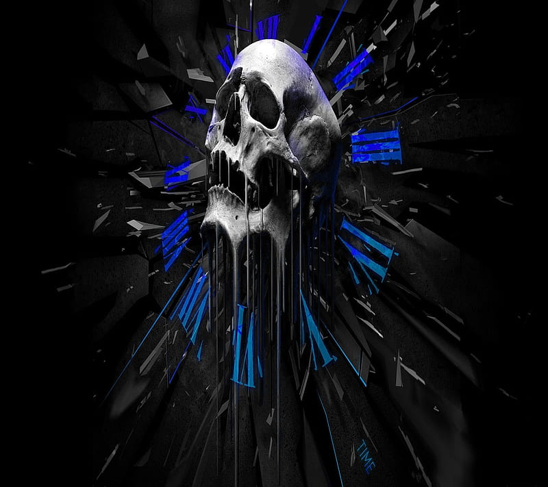 Skull Clock, bones, cool, desenho, fantasy, goth, gothic, new, HD wallpaper