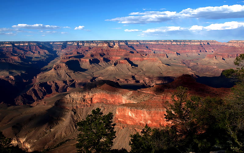 Fascinating View Of Great Grand Canyons, mountain, marvellous, beauty, trees, clouds, sky, blue, HD wallpaper