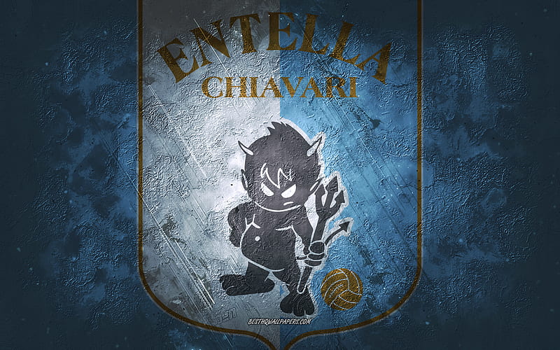 Virtus Entella, Italian football team, blue background, Virtus Entella logo, grunge art, Serie B, Chiavari, football, Italy, Virtus Entella emblem, HD wallpaper