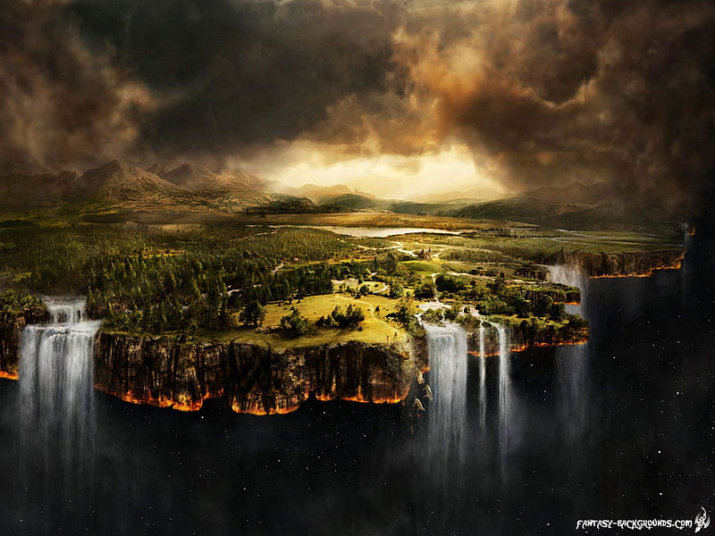 End of the world, world edge, fantasy, end, sky, storm, HD wallpaper