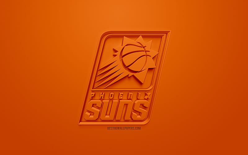 Phoenix Suns, creative 3D logo, orange background, 3d emblem, American basketball club, NBA, Phoenix, Arizona, USA, National Basketball Association, 3d art, basketball, 3d logo, HD wallpaper
