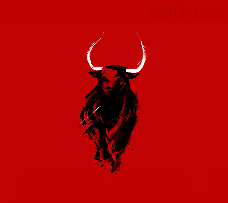 Angry red bull, angry, bull, horns, red, HD wallpaper