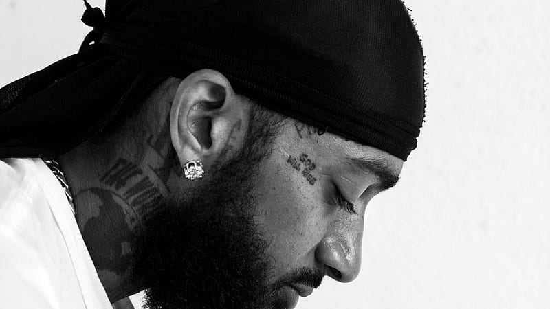 Nipsey Hussle Is Looking Down Head Covered With Black Cloth Wearing Stud In Ear Music, HD wallpaper
