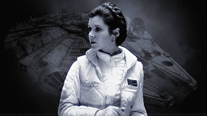 Carrie Fisher Princess Leia XLI 1, princess leia, celebrities, actrice, people, carrie fisher, black and white, HD wallpaper