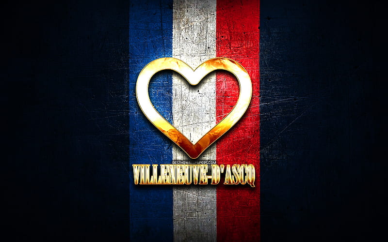 I Love Villeneuve-dAscq, french cities, golden inscription, France, golden heart, Villeneuve-dAscq with flag, Villeneuve-dAscq, favorite cities, Love Villeneuve-dAscq, HD wallpaper
