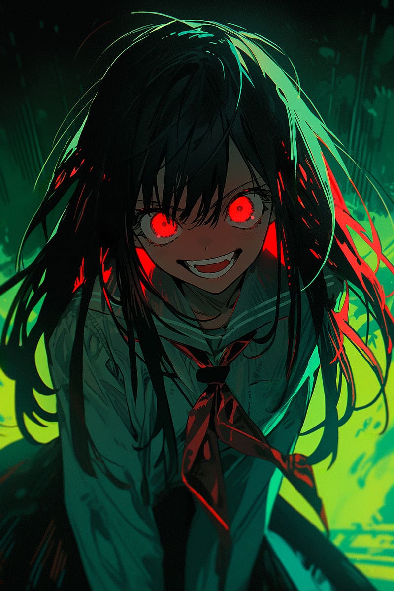 girl, vampire, eyes, evil, anime, art, HD phone wallpaper