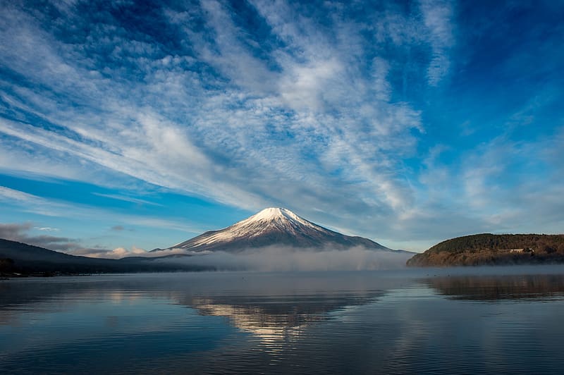 Nature, Sky, Mountain, Lake, Reflection, , Japan, Cloud, Volcano, Mount Fuji, Volcanoes, HD wallpaper