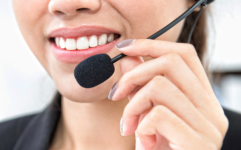 Call center, woman with a microphone, Support service, Call center concepts, Support concepts, smile, HD wallpaper