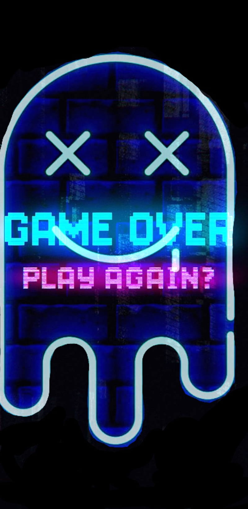 Game over , black, fantasma, galaxy, game over, ligths, logo, neon, pacman, HD phone wallpaper