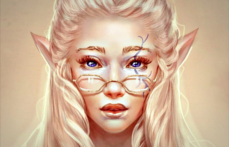 Elf girl, elf, glasses, woman, fantasy, girl, jennifer healy, blue eyes, princess, pink, HD wallpaper
