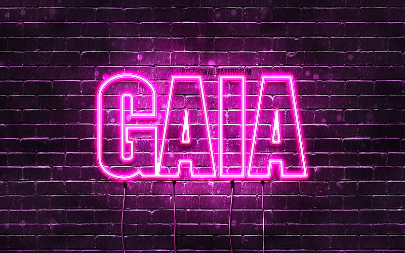 Gaia with names, female names, Gaia name, purple neon lights, Happy Birtay Gaia, popular italian female names, with Gaia name, HD wallpaper