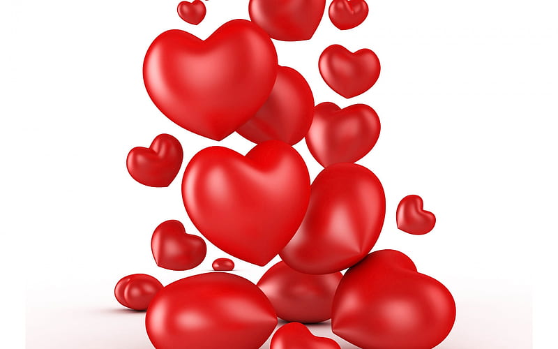 Valentines Day, red hearts, 3d heart, HD wallpaper