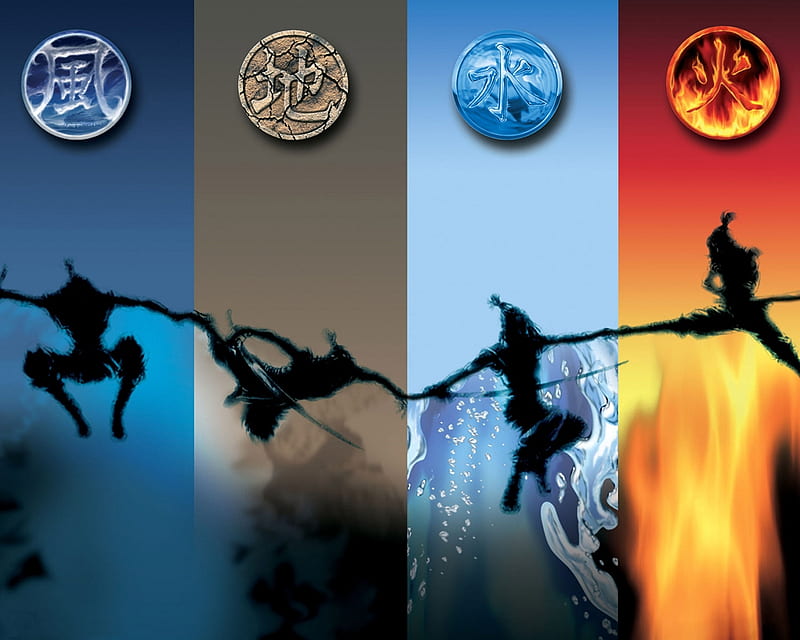 The four Elements, fire, water, wind, anime, goddess, earth, HD wallpaper |  Peakpx