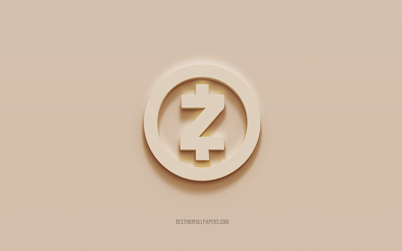 Zcash logo, brown plaster background, Zcash 3d logo, cryptocurrency, Zcash emblem, 3d art, Zcash, HD wallpaper