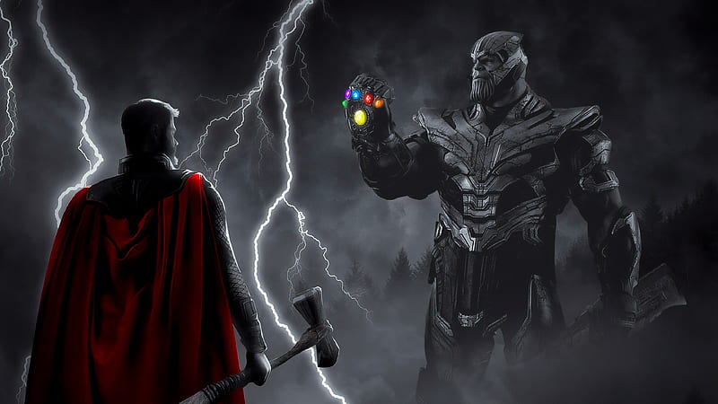 Thor Vs Thanos War , thor, thanos, superheroes, artist, artwork, digital-art, , monochrome, black-and-white, HD wallpaper