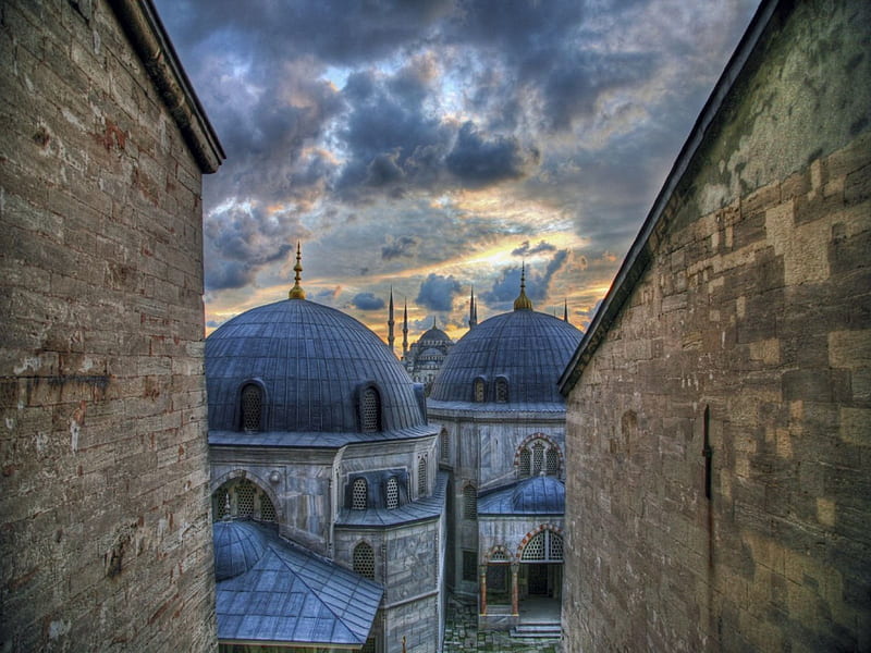 The Blue Mosque from Hagia Sophia, hagia, sophia, mosque, blue, HD wallpaper