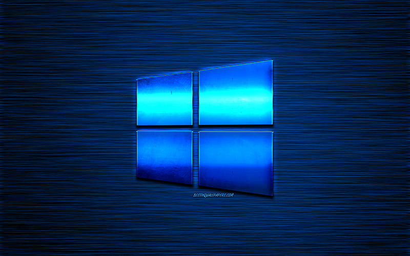 Windows 10, blue metallic logo, creative art, metallic background, metallic blue emblem, HD wallpaper