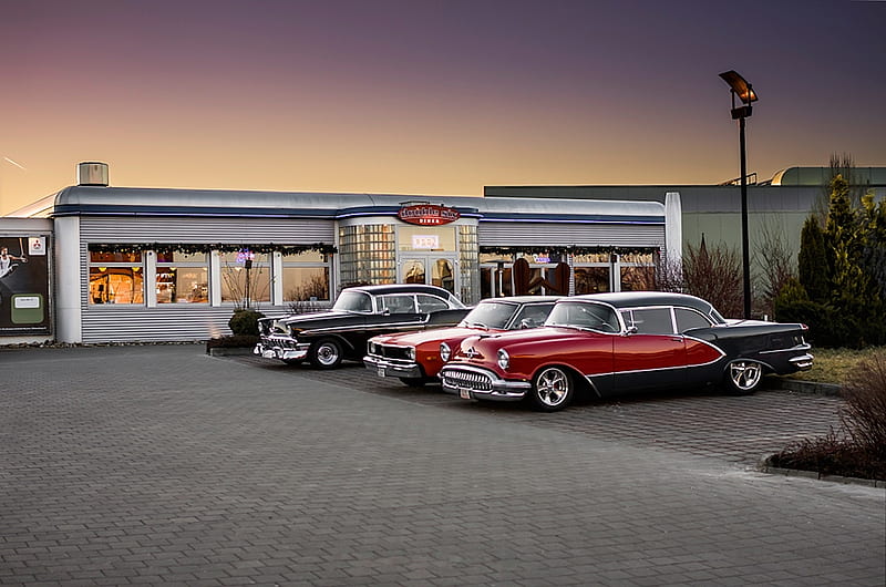 Double six Diner, oldies, Diner, cars retro, vintage, HD wallpaper