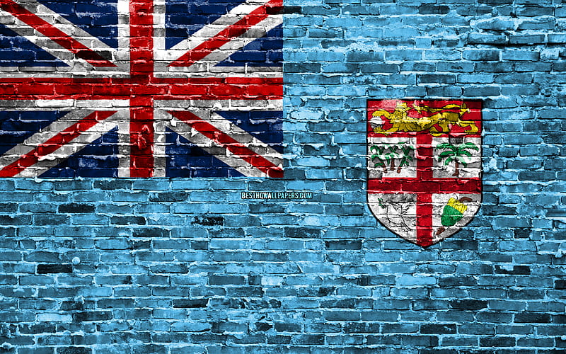 Fiji flag, bricks texture, Oceania, national symbols, Flag of Fiji, brickwall, Fiji 3D flag, Oceanian countries, Fiji, HD wallpaper