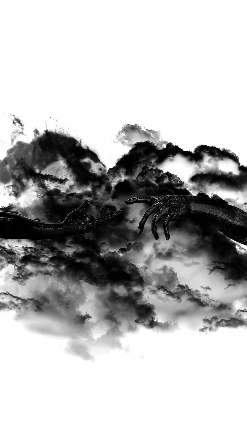 Hand of god, art, black, cloud, desenho, illustration, white, HD phone wallpaper